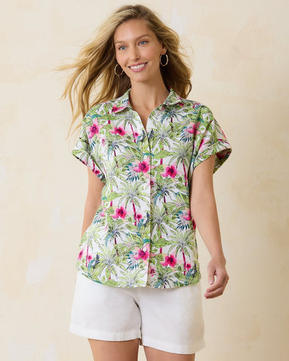 Coastalina Coastal Palms Linen Camp Shirt White | Tommy Bahama Value - Coastalina Coastal Palms Linen Camp Shirt