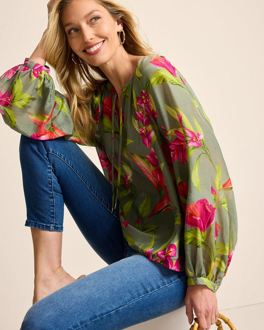 Agua Amara Lavish Blooms Peasant Top Tea Leaf | Tommy Bahama Trending - Agua Amara Lavish Blooms Peasant Top