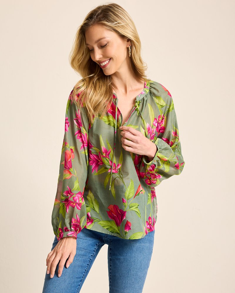 Agua Amara Lavish Blooms Peasant Top Tea Leaf | Tommy Bahama Trending - Agua Amara Lavish Blooms Peasant Top