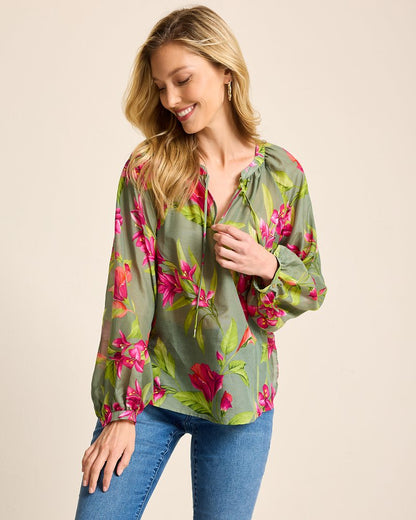 Agua Amara Lavish Blooms Peasant Top Tea Leaf | Tommy Bahama Trending - Agua Amara Lavish Blooms Peasant Top