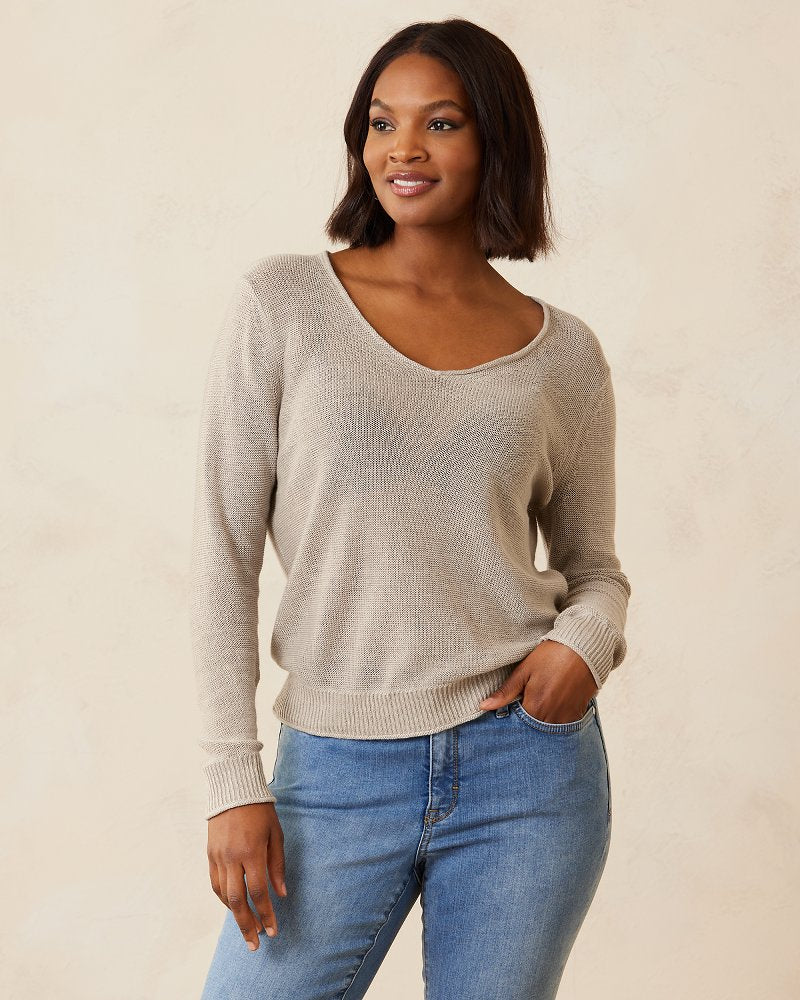 Cedar Linen Long-Sleeve V-Neck Sweater Natural | Tommy Bahama Deals - Cedar Linen Long-Sleeve V-Neck Sweater