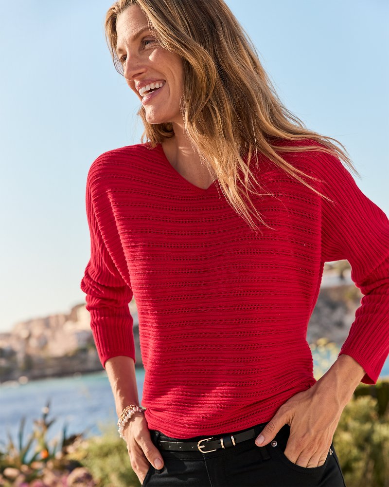Jewel Bay Sequin V-Neck Sweater Tango Red | Tommy Bahama Hot Sale - Jewel Bay Sequin V-Neck Sweater