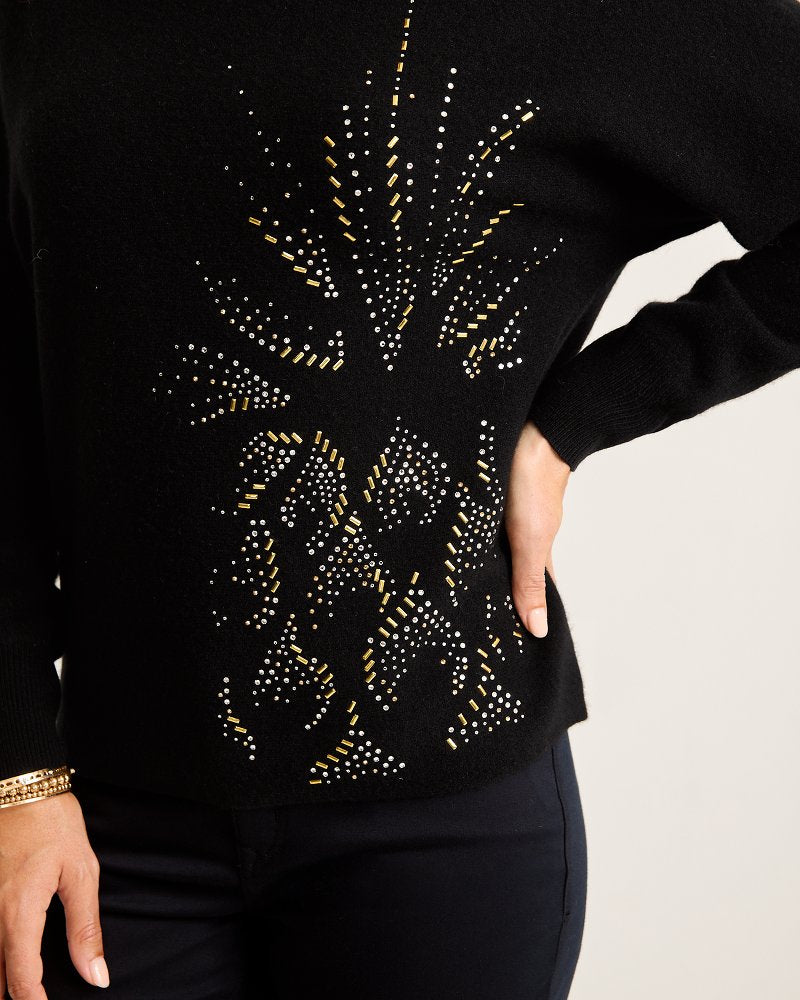 Embellished Pineapple Cashmere-Blend Sweater Black | Tommy Bahama Quality - Embellished Pineapple Cashmere-Blend Sweater
