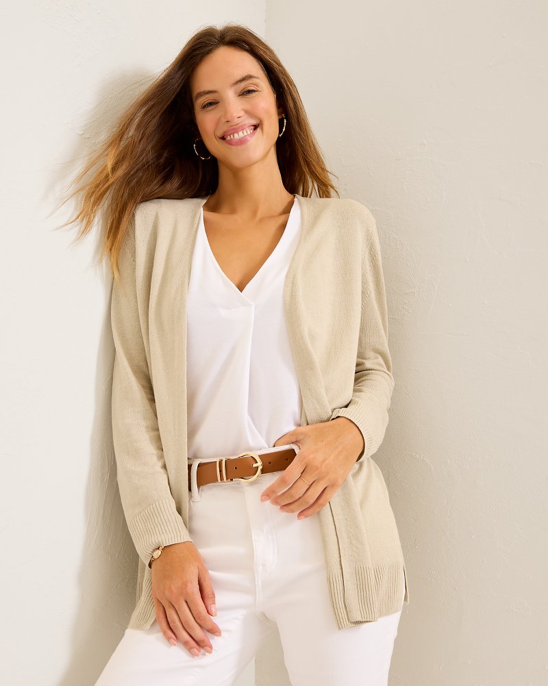 Addison Beach Linen-Blend Cardigan Pure Khaki | Tommy Bahama Discount - Addison Beach Linen-Blend Cardigan