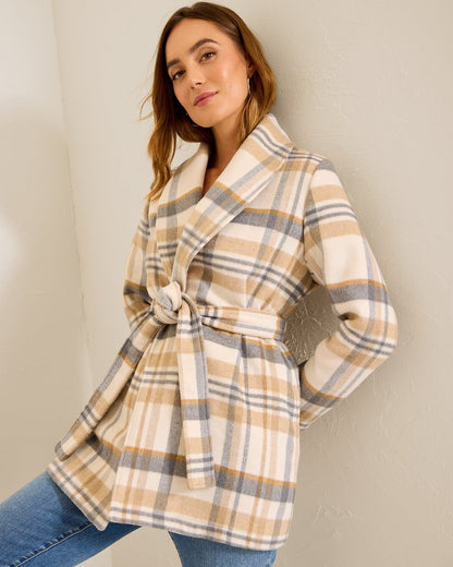 Wooly Plaid Wrap Coat Neutral | Tommy Bahama Discount - Wooly Plaid Wrap Coat