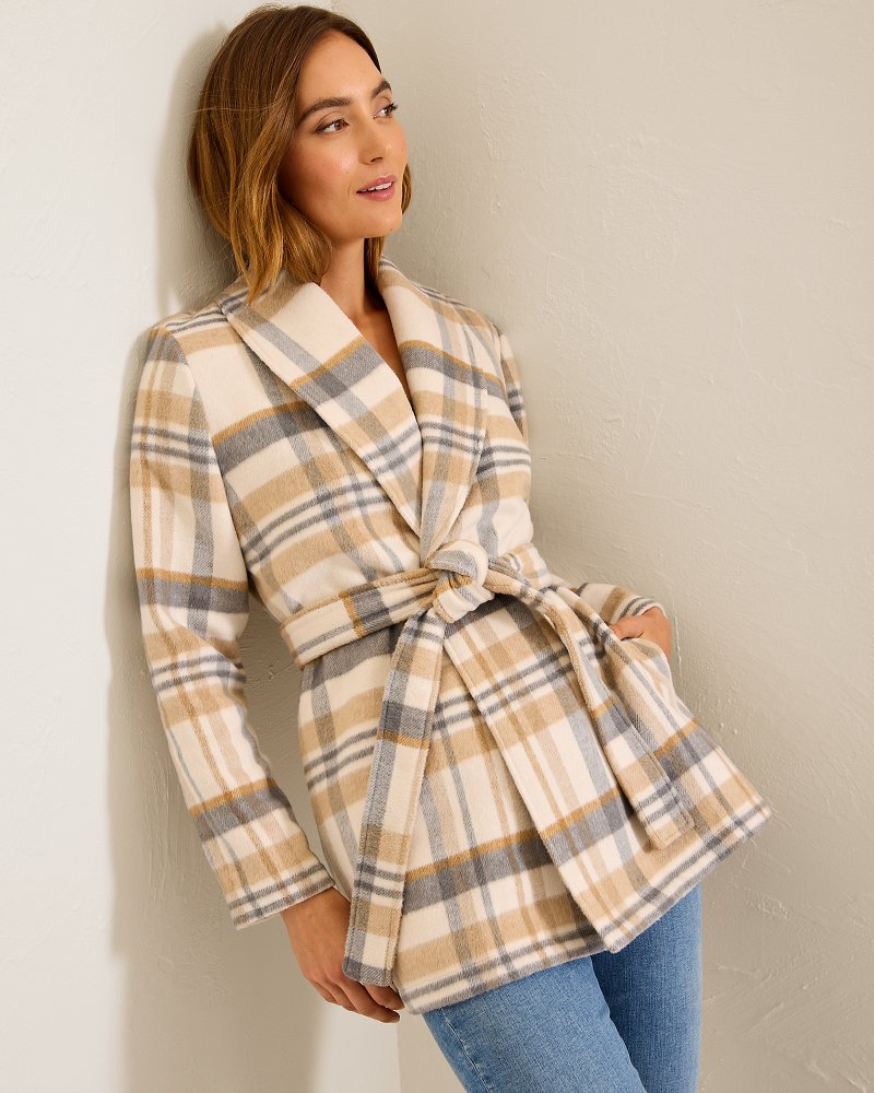 Wooly Plaid Wrap Coat Neutral | Tommy Bahama Discount - Wooly Plaid Wrap Coat