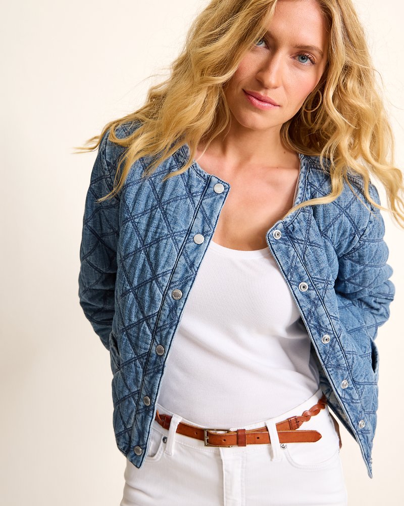 Quilted Cropped Denim Jacket Vintage Playa Wash | Tommy Bahama Signature - Quilted Cropped Denim Jacket