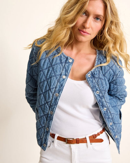 Quilted Cropped Denim Jacket Vintage Playa Wash | Tommy Bahama Signature - Quilted Cropped Denim Jacket