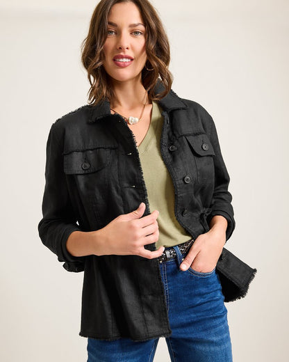 Two Palms Linen Raw-Edge Utility Jacket Black | Tommy Bahama Classic - Two Palms Linen Raw-Edge Utility Jacket