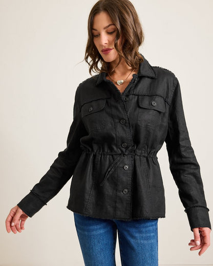Two Palms Linen Raw-Edge Utility Jacket Black | Tommy Bahama Classic - Two Palms Linen Raw-Edge Utility Jacket