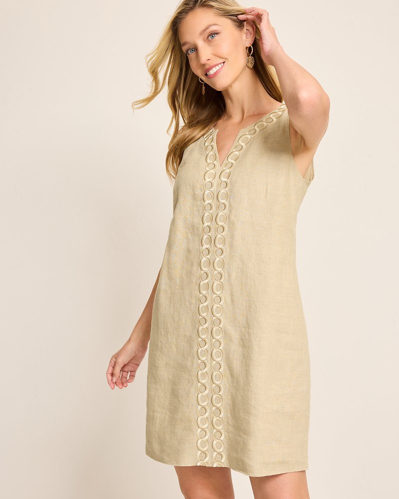 Geometric Embroidered Linen Shift Dress Natural | Tommy Bahama Exclusive - Geometric Embroidered Linen Shift Dress