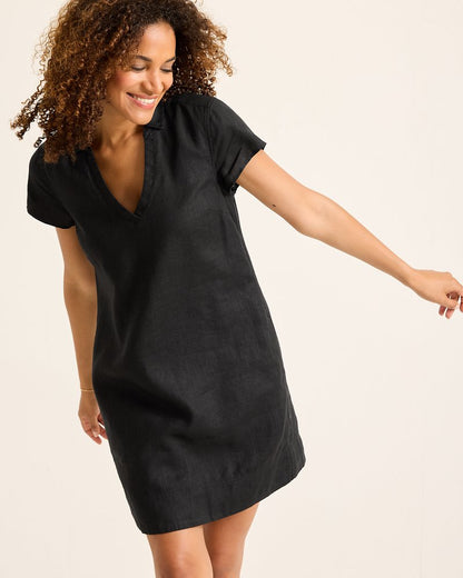 Two Palms Short-Sleeve Linen Collared Dress Black | Tommy Bahama Trusted - Two Palms Short-Sleeve Linen Collared Dress