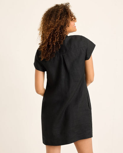 Two Palms Short-Sleeve Linen Collared Dress Black | Tommy Bahama Trusted - Two Palms Short-Sleeve Linen Collared Dress