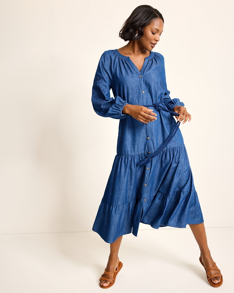 Indigo Cove Embroidered Midi Dress Dark Sky Wash | Tommy Bahama New - Indigo Cove Embroidered Midi Dress