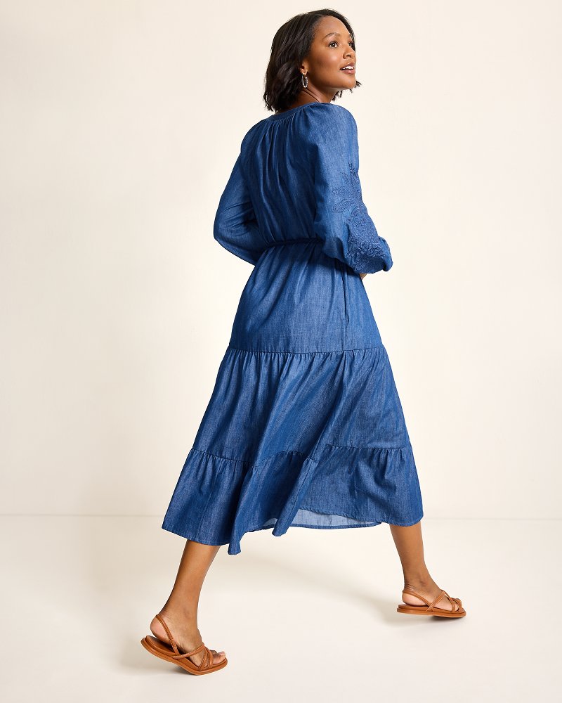 Indigo Cove Embroidered Midi Dress Dark Sky Wash | Tommy Bahama New - Indigo Cove Embroidered Midi Dress