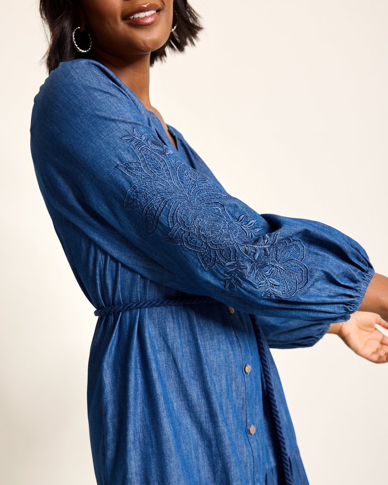 Indigo Cove Embroidered Midi Dress Dark Sky Wash | Tommy Bahama New - Indigo Cove Embroidered Midi Dress
