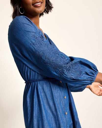 Indigo Cove Embroidered Midi Dress Dark Sky Wash | Tommy Bahama New - Indigo Cove Embroidered Midi Dress