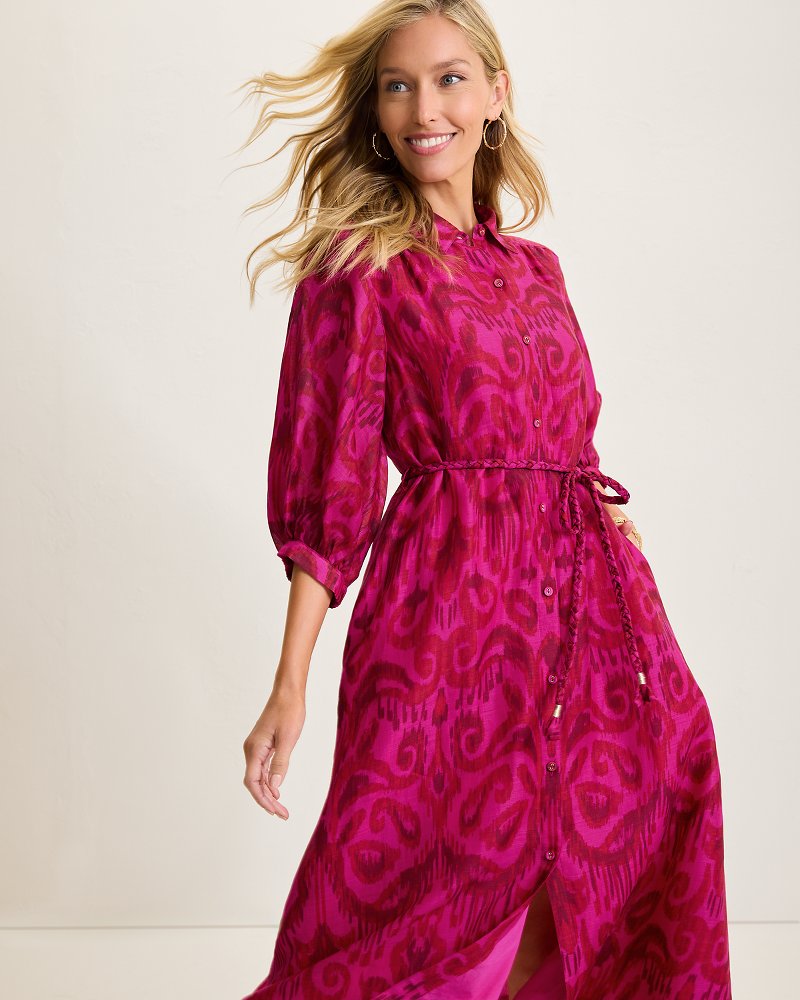 Seaside Ikat Midi Shirt Dress Pink Papaya | Tommy Bahama Customer Favorite - Seaside Ikat Midi Shirt Dress