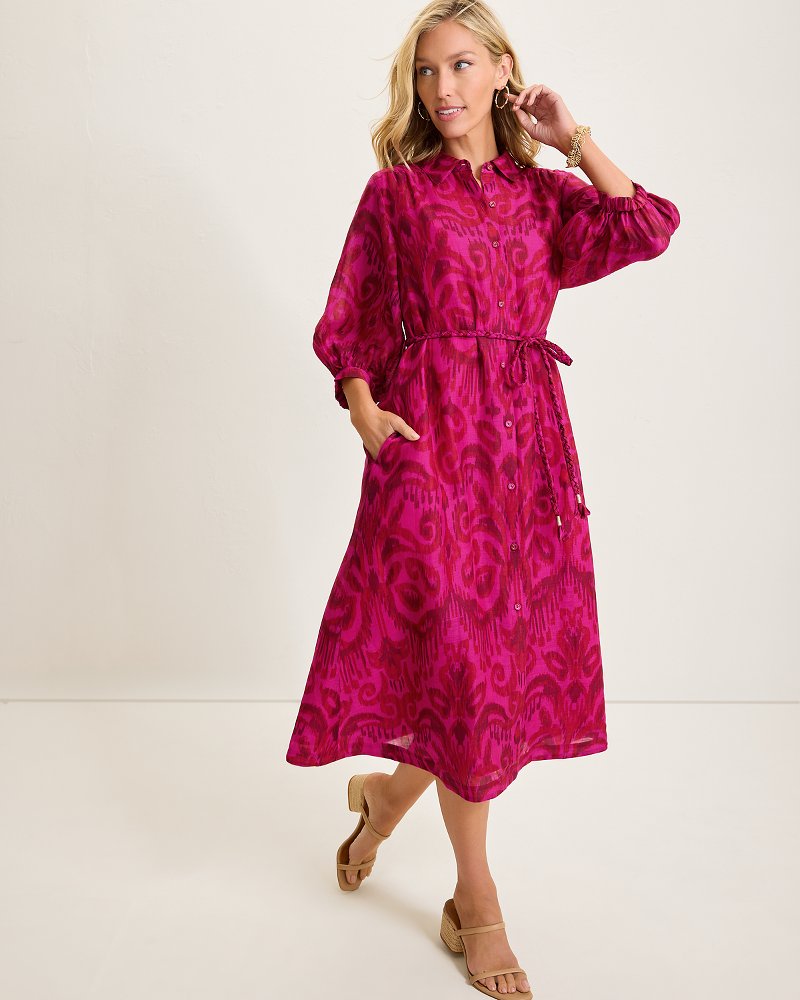 Seaside Ikat Midi Shirt Dress Pink Papaya | Tommy Bahama Customer Favorite - Seaside Ikat Midi Shirt Dress