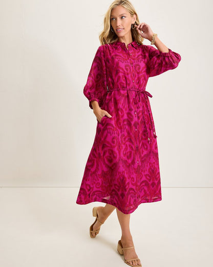 Seaside Ikat Midi Shirt Dress Pink Papaya | Tommy Bahama Customer Favorite - Seaside Ikat Midi Shirt Dress