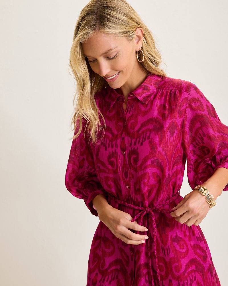 Seaside Ikat Midi Shirt Dress Pink Papaya | Tommy Bahama Customer Favorite - Seaside Ikat Midi Shirt Dress