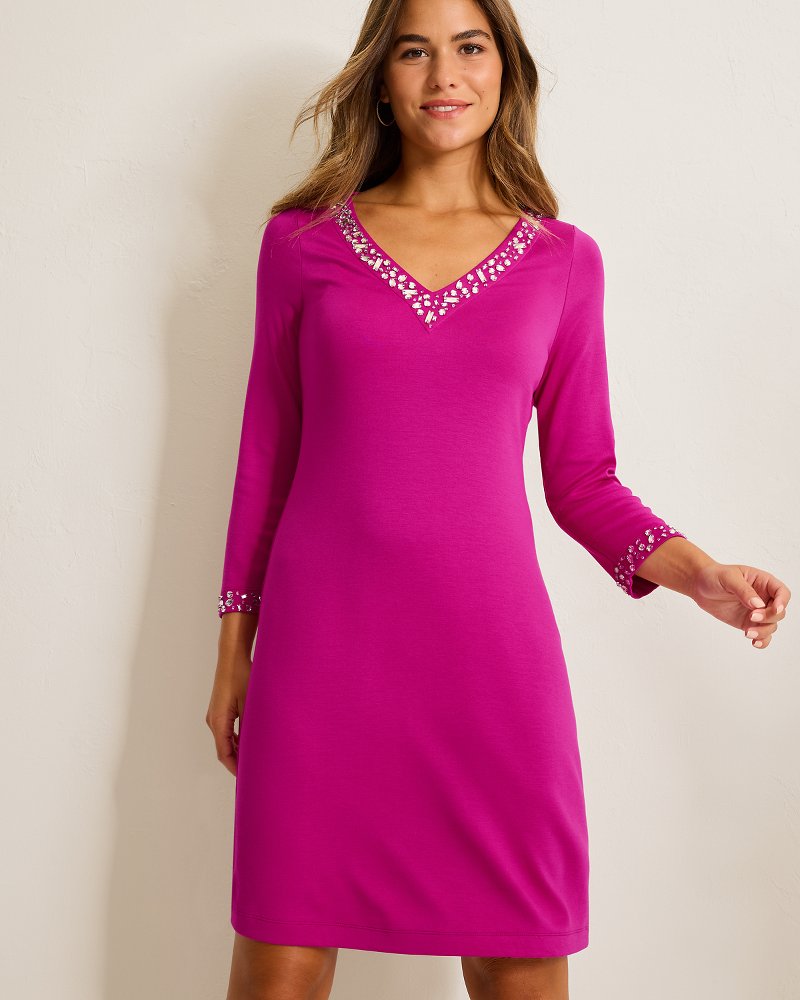 Darcy Embellished V-Neck Dress Spring Fuchsia | Tommy Bahama Trusted - Darcy Embellished V-Neck Dress