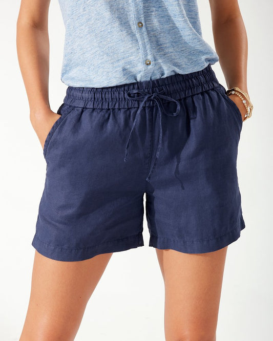 Palmbray High-Rise Linen Easy Shorts Island Navy | Tommy Bahama Deals - Palmbray High-Rise Linen Easy Shorts