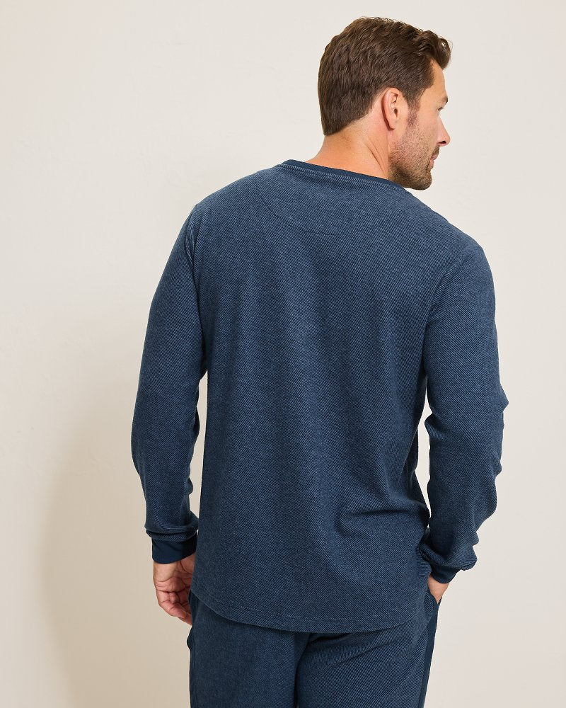 Big & Tall Textured Twill Stripe Crew Long-Sleeve Top Dark Moonlight | Tommy Bahama Featured - Big & Tall Textured Twill Stripe Crew Long-Sleeve Top