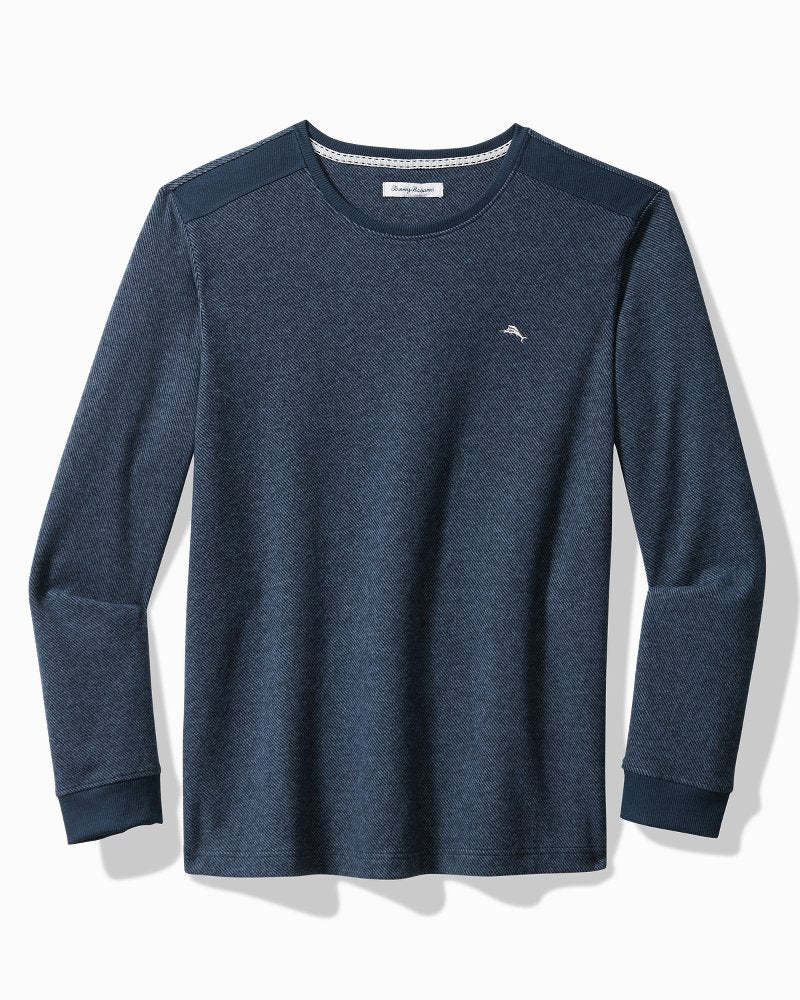 Big & Tall Textured Twill Stripe Crew Long-Sleeve Top Dark Moonlight | Tommy Bahama Featured - Big & Tall Textured Twill Stripe Crew Long-Sleeve Top