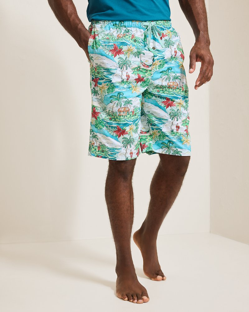 Big & Tall Woven Tropical Print Pajama Shorts Big Sky Blue | Tommy Bahama Value - Big & Tall Woven Tropical Print Pajama Shorts