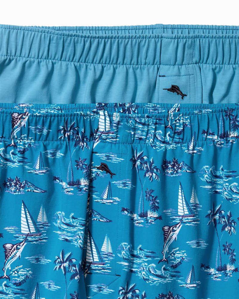 Cotton Knit Marlin Print Boxers — 2-Pack Slate Teal | Tommy Bahama Customer Favorite - Cotton Knit Marlin Print Boxers — 2-Pack