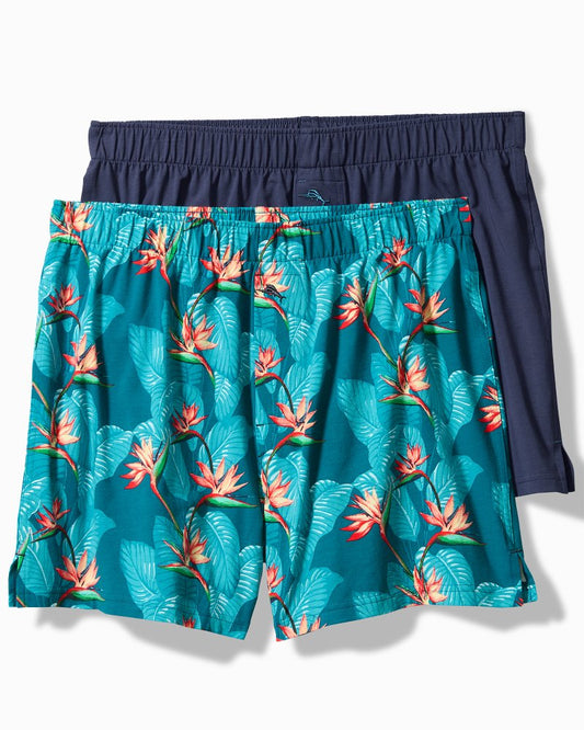 Big & Tall Tropical Print & Solid Knit Boxers—2-Pack Bright Teal | Tommy Bahama Best Seller - Big & Tall Tropical Print & Solid Knit Boxers—2-Pack
