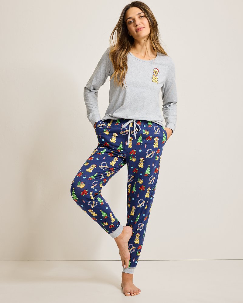 Holiday Dog Long Sleeve & Pants Family Pajama Set Island Navy | Tommy Bahama Discount - Holiday Dog Long Sleeve & Pants Family Pajama Set