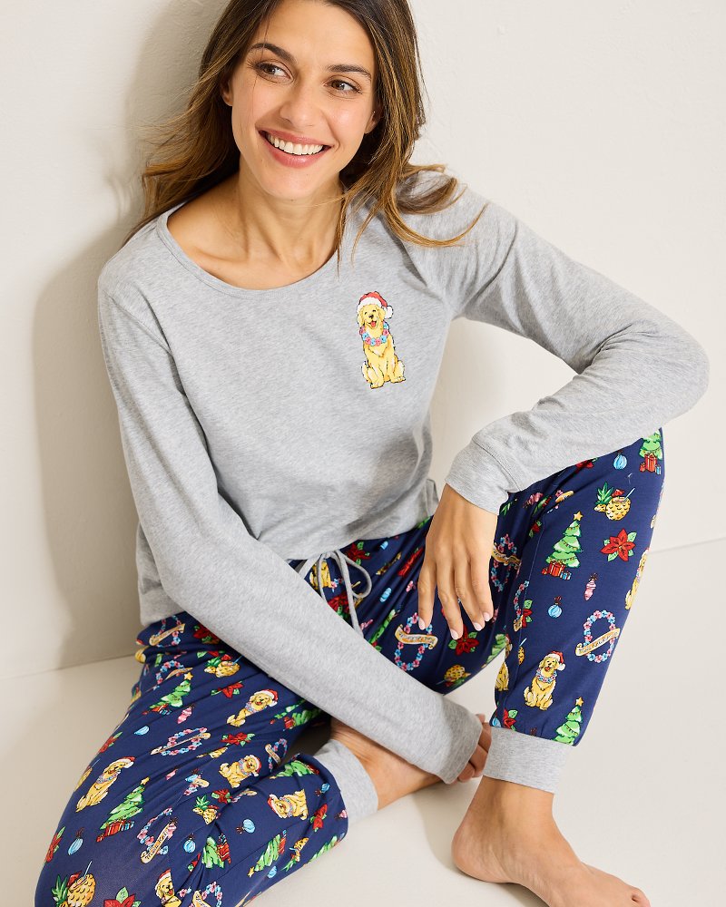 Holiday Dog Long Sleeve & Pants Family Pajama Set Island Navy | Tommy Bahama Discount - Holiday Dog Long Sleeve & Pants Family Pajama Set