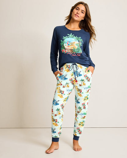 Holiday Santa Long Sleeve & Pants Pajama Set Aqua Ice | Tommy Bahama Essential - Holiday Santa Long Sleeve & Pants Pajama Set