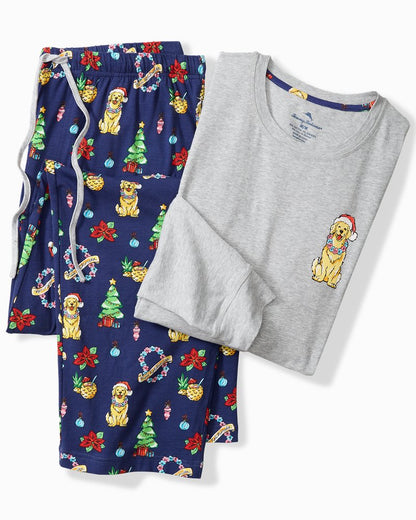 Holiday Dog Long Sleeve & Pants Pajama Set Island Navy | Tommy Bahama Trusted - Holiday Dog Long Sleeve & Pants Pajama Set