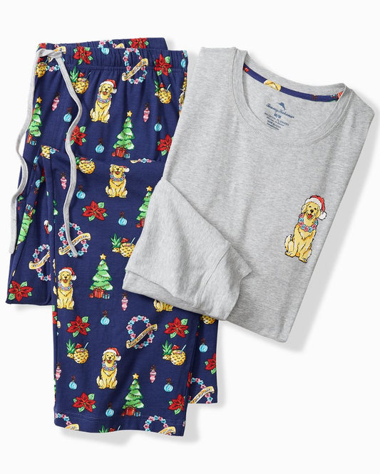Big & Tall Holiday Dog Long Sleeve & Pants Pajama Set Island Navy | Tommy Bahama Exclusive - Big & Tall Holiday Dog Long Sleeve & Pants Pajama Set
