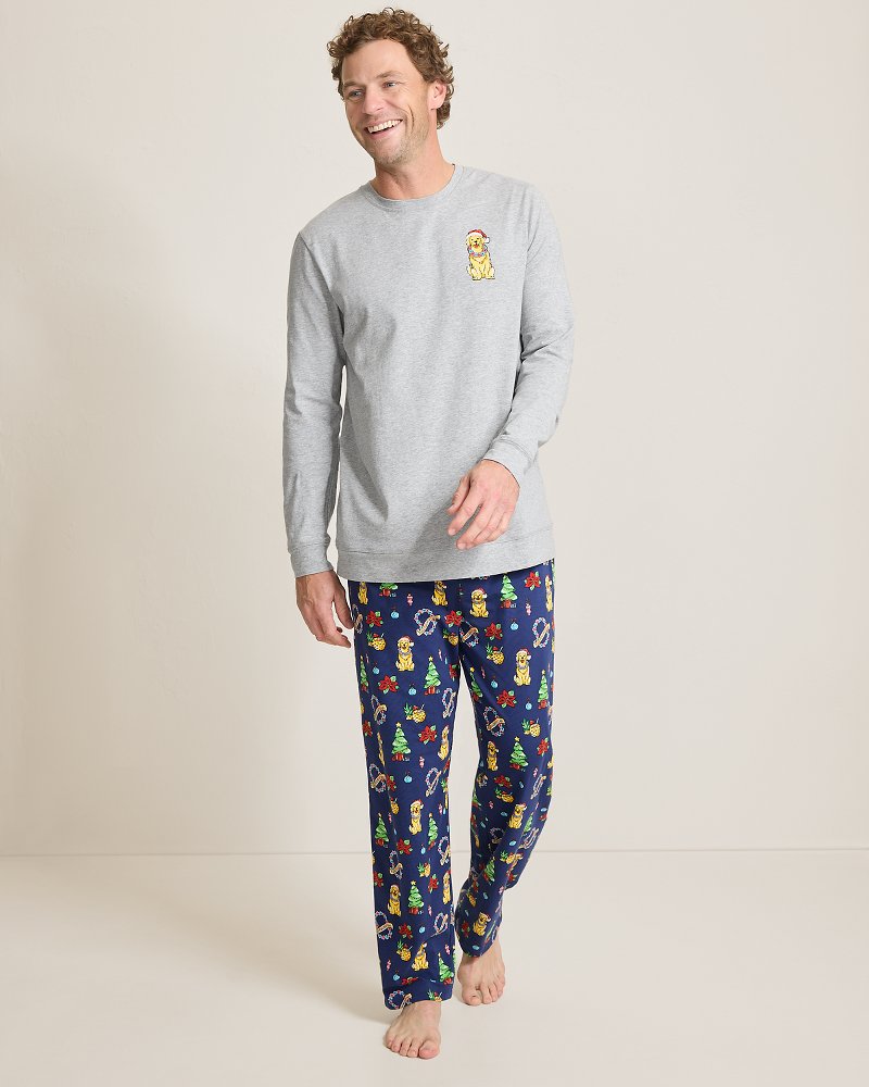 Big & Tall Holiday Dog Long Sleeve & Pants Pajama Set Island Navy | Tommy Bahama Exclusive - Big & Tall Holiday Dog Long Sleeve & Pants Pajama Set