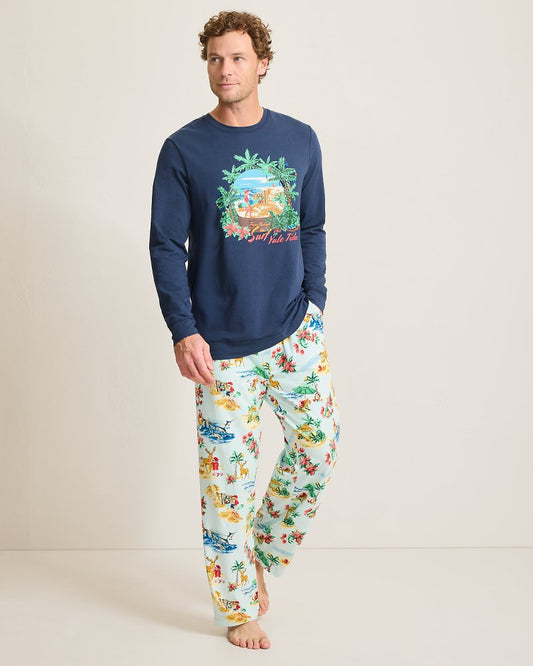 Holiday Santa Long Sleeve & Pants Pajama Set Aqua Ice | Tommy Bahama Recommended - Holiday Santa Long Sleeve & Pants Pajama Set