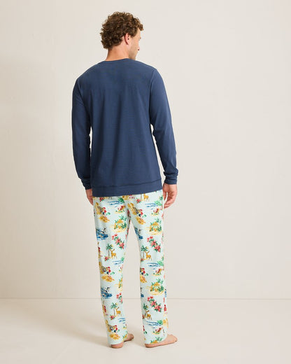 Big & Tall Holiday Santa Long Sleeve & Pants Pajama Set Aqua Ice | Tommy Bahama Value - Big & Tall Holiday Santa Long Sleeve & Pants Pajama Set