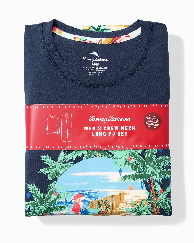 Big & Tall Holiday Santa Long Sleeve & Pants Pajama Set Aqua Ice | Tommy Bahama Value - Big & Tall Holiday Santa Long Sleeve & Pants Pajama Set