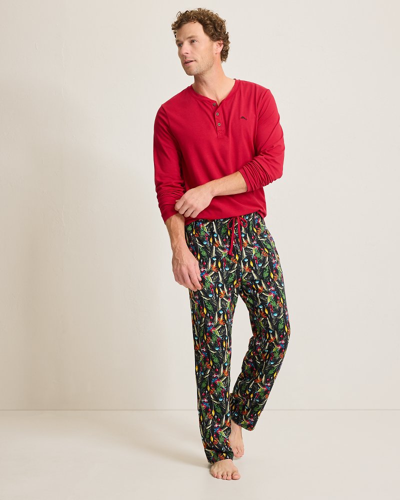 Holiday Parrot Henley & Pants Pajama Set Poinsettia Red | Tommy Bahama Recommended - Holiday Parrot Henley & Pants Pajama Set