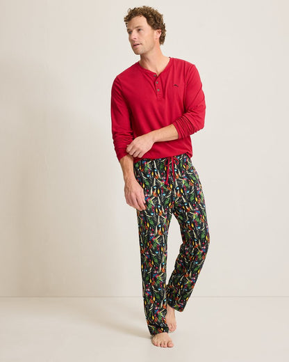 Holiday Parrot Henley & Pants Pajama Set Poinsettia Red | Tommy Bahama Recommended - Holiday Parrot Henley & Pants Pajama Set