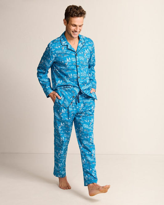 Woven Long Sleeve & Pants Pajama Set Slate Teal | Tommy Bahama Recommended - Woven Long Sleeve & Pants Pajama Set