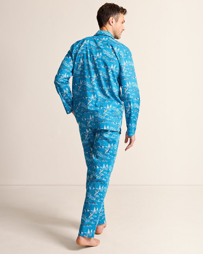 Woven Long Sleeve & Pants Pajama Set Slate Teal | Tommy Bahama Recommended - Woven Long Sleeve & Pants Pajama Set