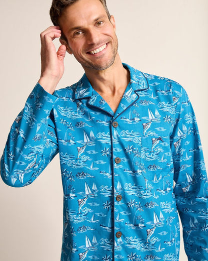 Woven Long Sleeve & Pants Pajama Set Slate Teal | Tommy Bahama Recommended - Woven Long Sleeve & Pants Pajama Set