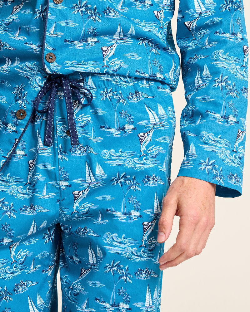 Woven Long Sleeve & Pants Pajama Set Slate Teal | Tommy Bahama Recommended - Woven Long Sleeve & Pants Pajama Set