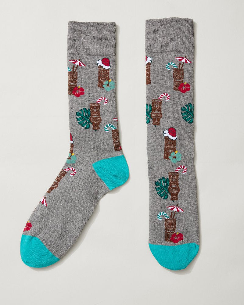 Tiki's the Season Socks Grey Heather | Tommy Bahama Quality - Tiki's the Season Socks