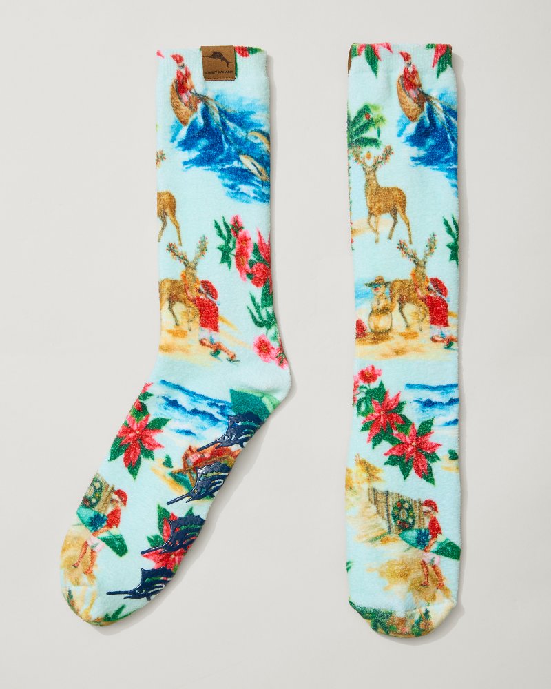 Island Soft® Holiday Santa Socks Lt Sky Blue | Tommy Bahama Best Seller - Island Soft® Holiday Santa Socks