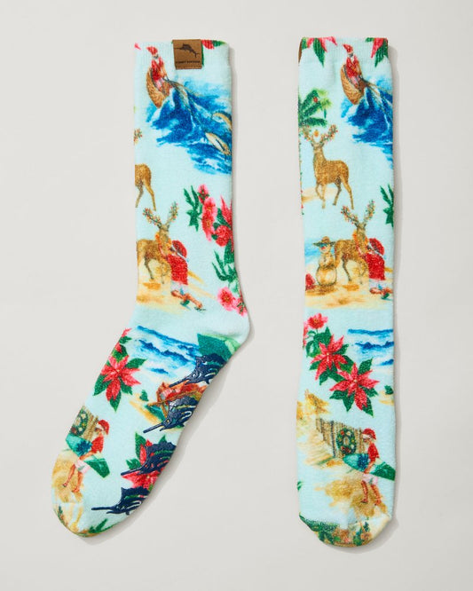 Island Soft® Holiday Santa Socks Lt Sky Blue | Tommy Bahama Best Seller - Island Soft® Holiday Santa Socks